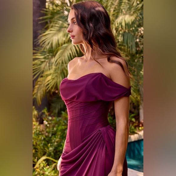 Ladivine CD387 Off-Shoulder Draped Corset Formal Dress TEAL - Picture 2 of 4